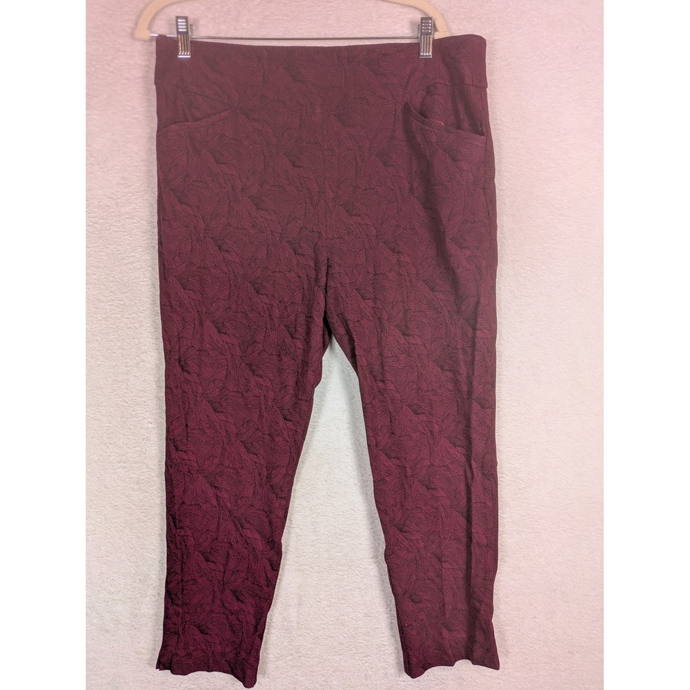 Chico's Ankle Pants Women's 2.5 Burgundy Swirl Perfect Stretch Tapered Pockets